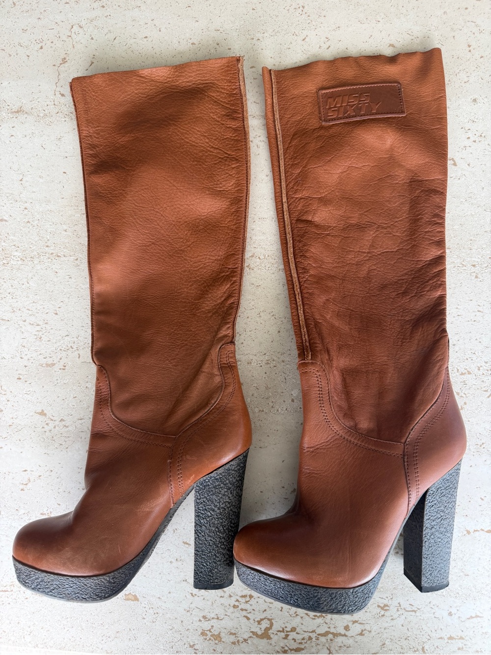 Miss Sixty Chestnut Brown Leather Platform Boots
